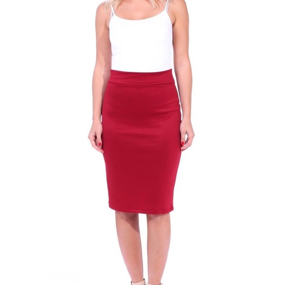 Dresses & Skirts - Burgundy Red High Waist Bodycon Pencil Skirt